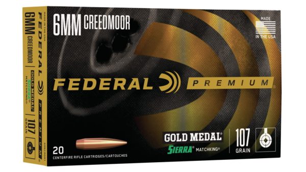Federal Premium GOLD MEDAL SIERRA MATCHKING 6mm Creedmoor 107 grain Sierra MatchKing Boat Tail Hollow Point Centerfire Rifle Ammunition 500 ROUNDS