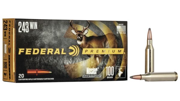 Federal Premium VITAL-SHOK .243 Winchester 100 Grain Nosler Partition Centerfire Rifle Ammunition P243E Caliber: .243 Winchester 500 Rounds