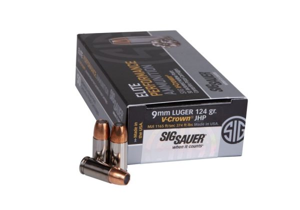 Sig Sauer Elite V-Crown JHP 9mm Luger 124 grain 500 Rounds [50×10] Box